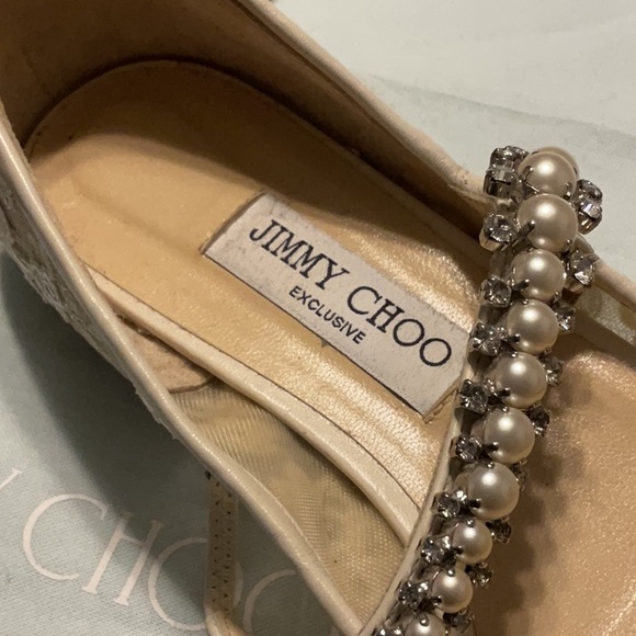 Jimmy Choo Beige Embellished Flats - Picture 3 of 6